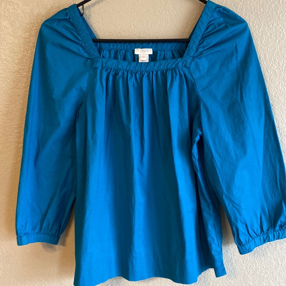 J.Crew Teal Color Balloon 3/4 Sleeve Square Neck Top Size XS